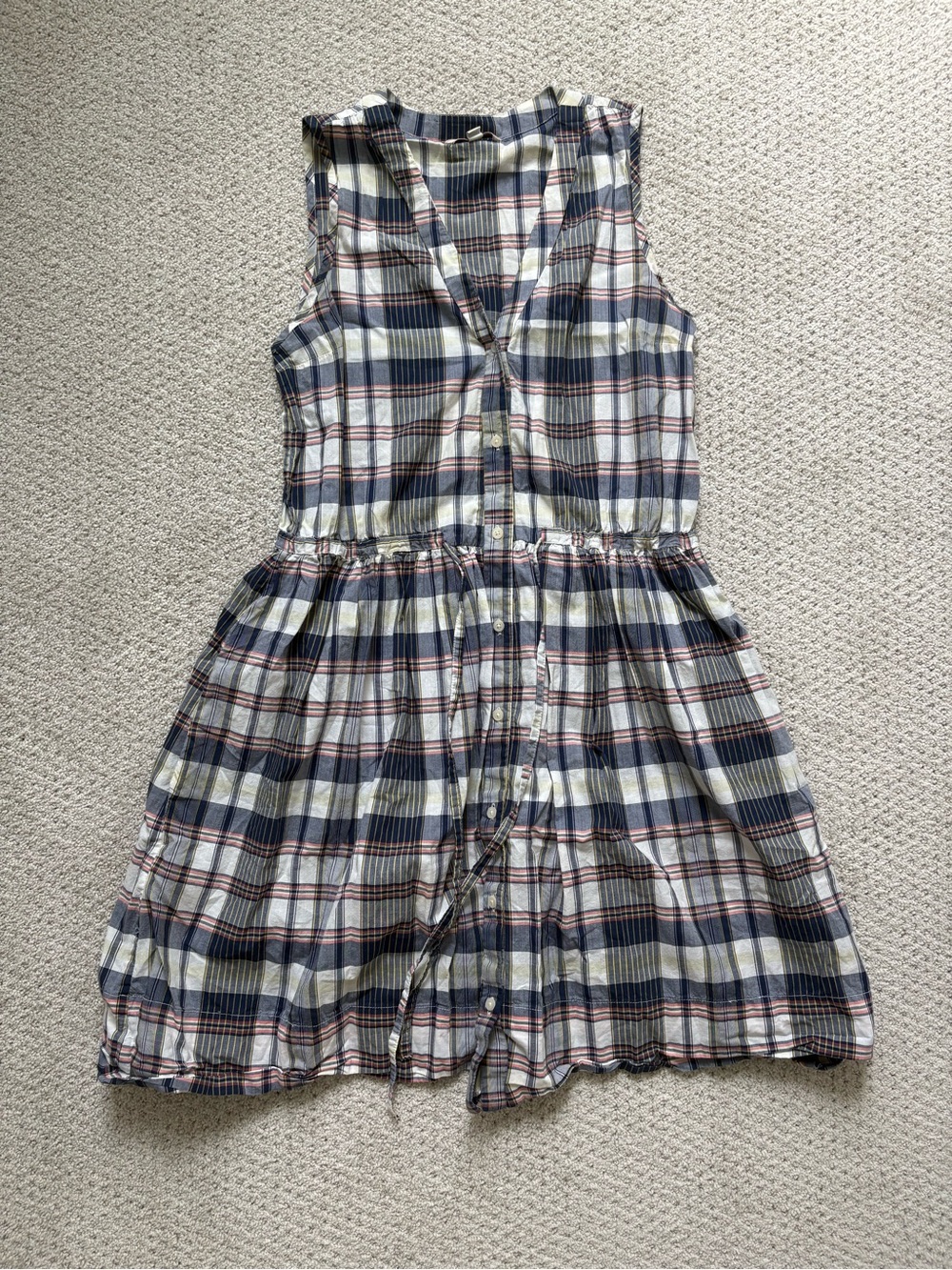 GAP Sleeveless Button-Front Dress - Blue & White Plaid